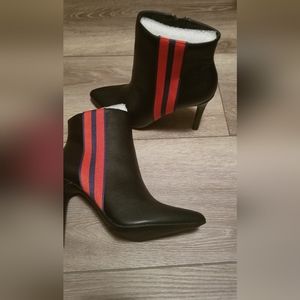 Black Ankle Heel Boots, red and blue striped, size 8.5